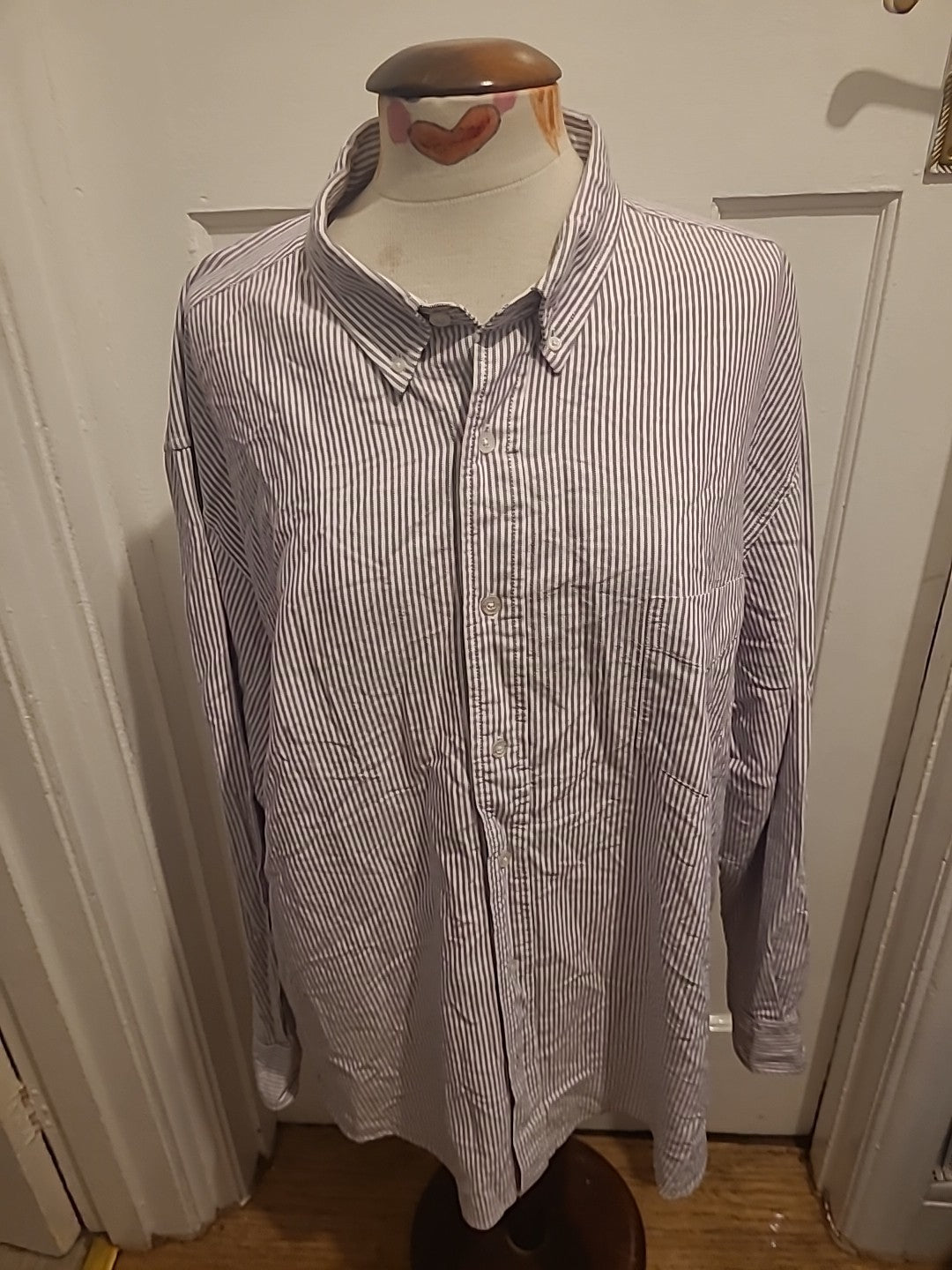 Mens Hawkshead Size 2XL Purple/White Striped Long Sleeved Shirt