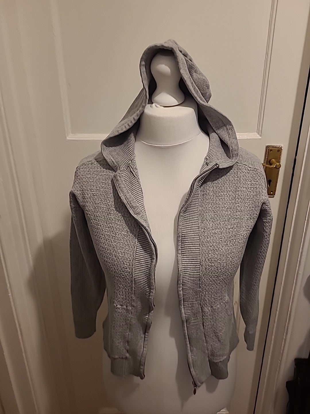 Ladies Marks And Spencer Size Small Grey Hooded Long Sleeved Zipped Jacket