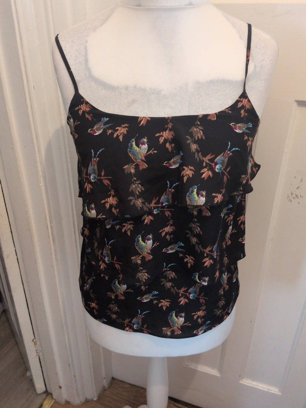 Oasis 12 Black Bird Patterned Sleeveless Blouse