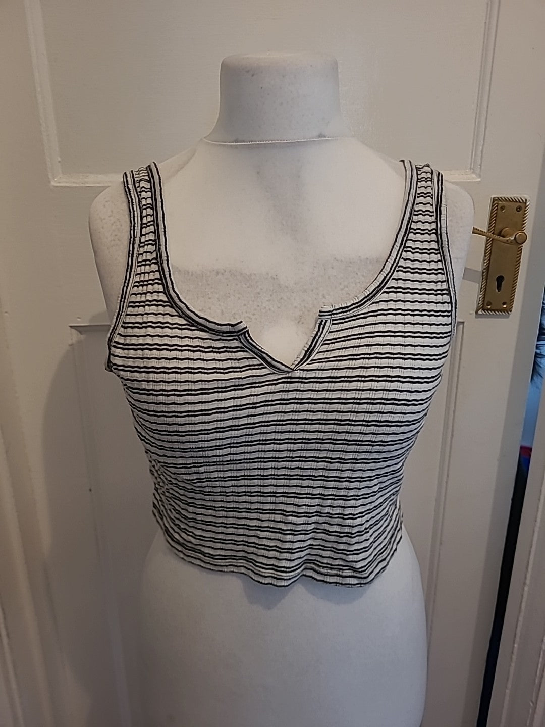 Ladies Topshop Size 14 Grey And Black Sleeveless Tshirt