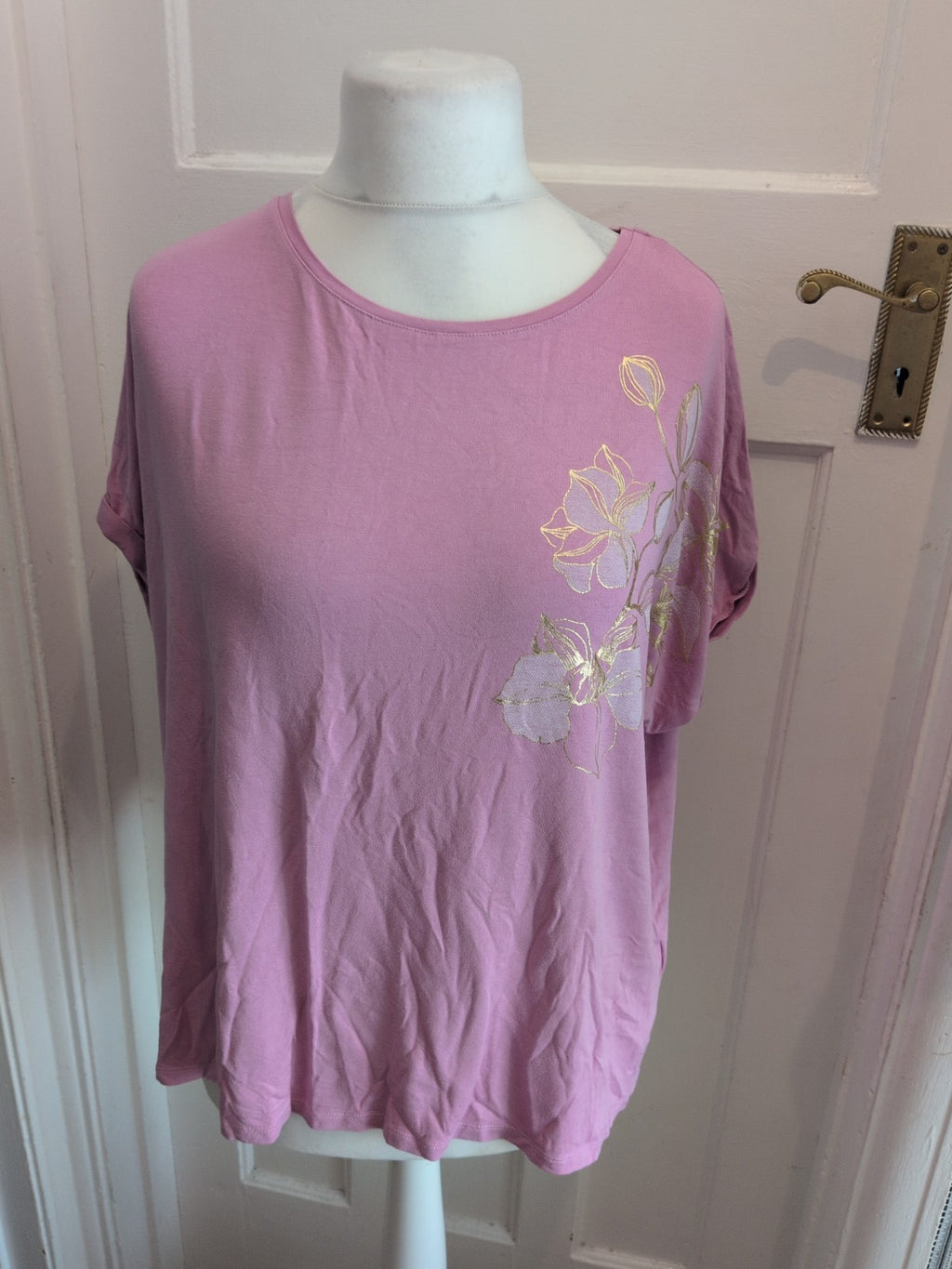 22-24 Purple And Gold Floral Short Sleeve Blouse T-shirt