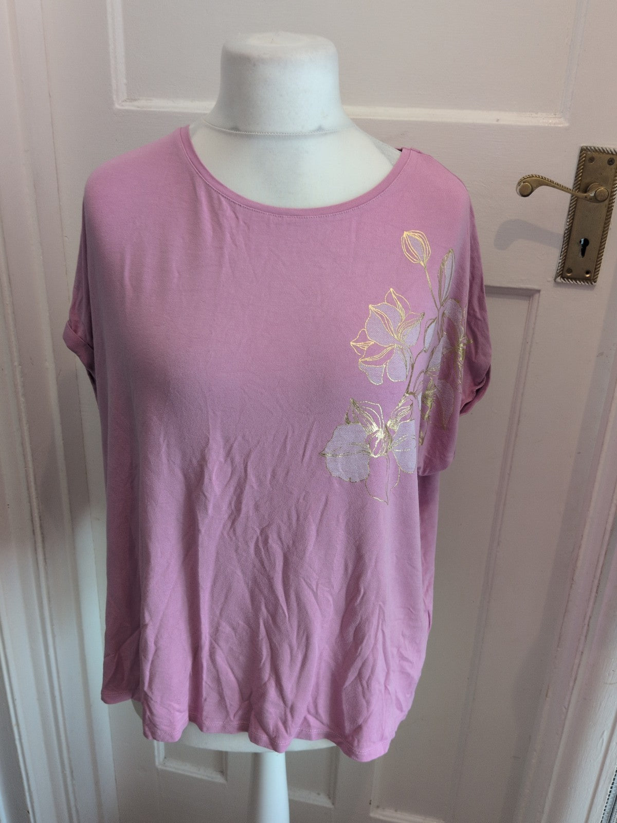 22-24 Purple And Gold Floral Short Sleeve Blouse T-shirt