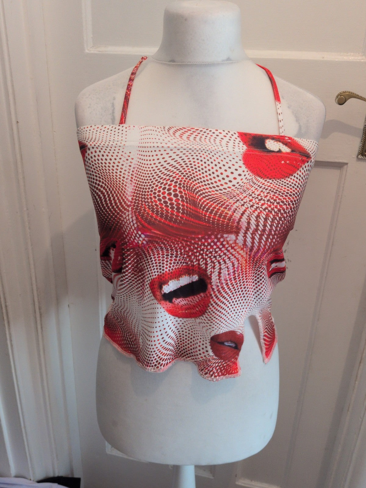Shein Large Red And White Cross Cross Strapped Top