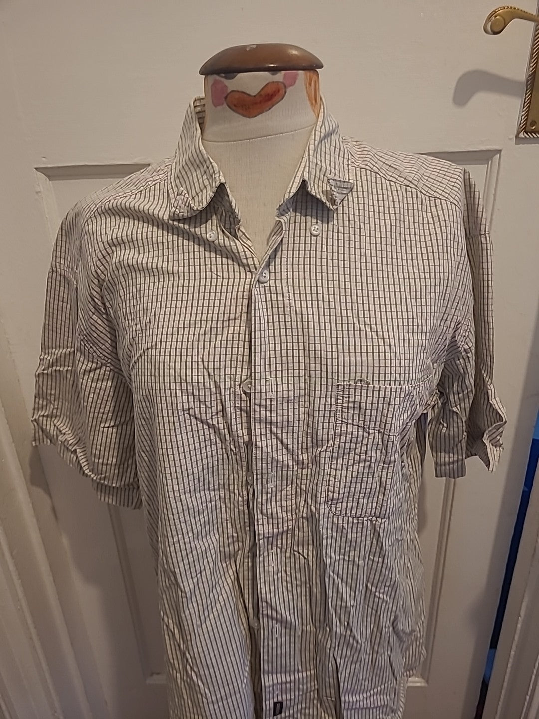 Mens Dockers Size Large Grey/Beige Check Short Sleeved Shirt