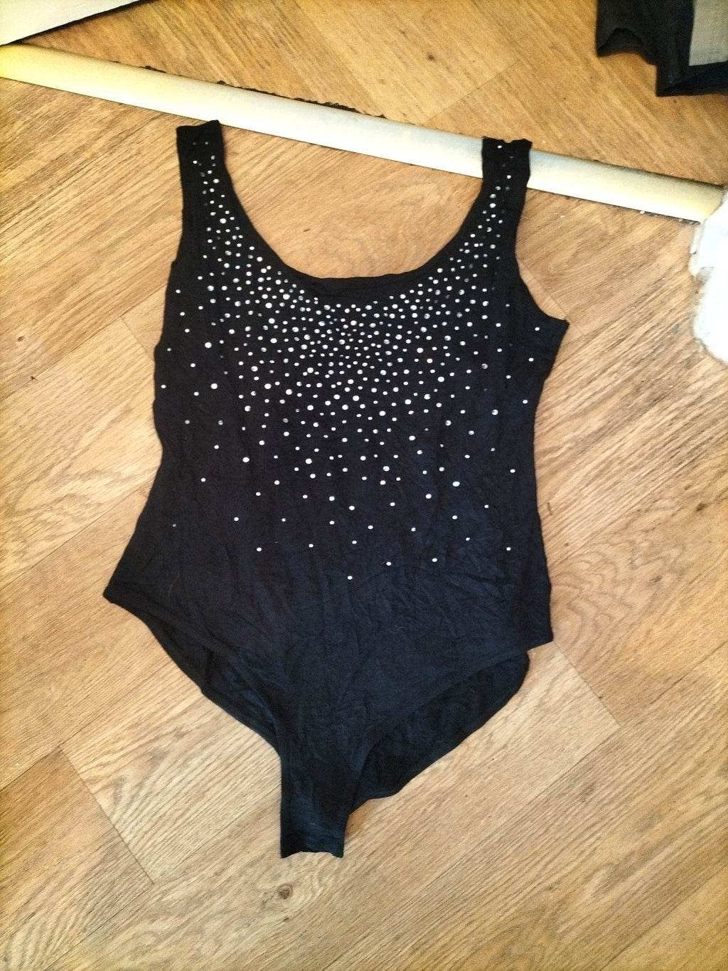 Lipsy 16 Black And Diamonte Sleeveless Bodysuit