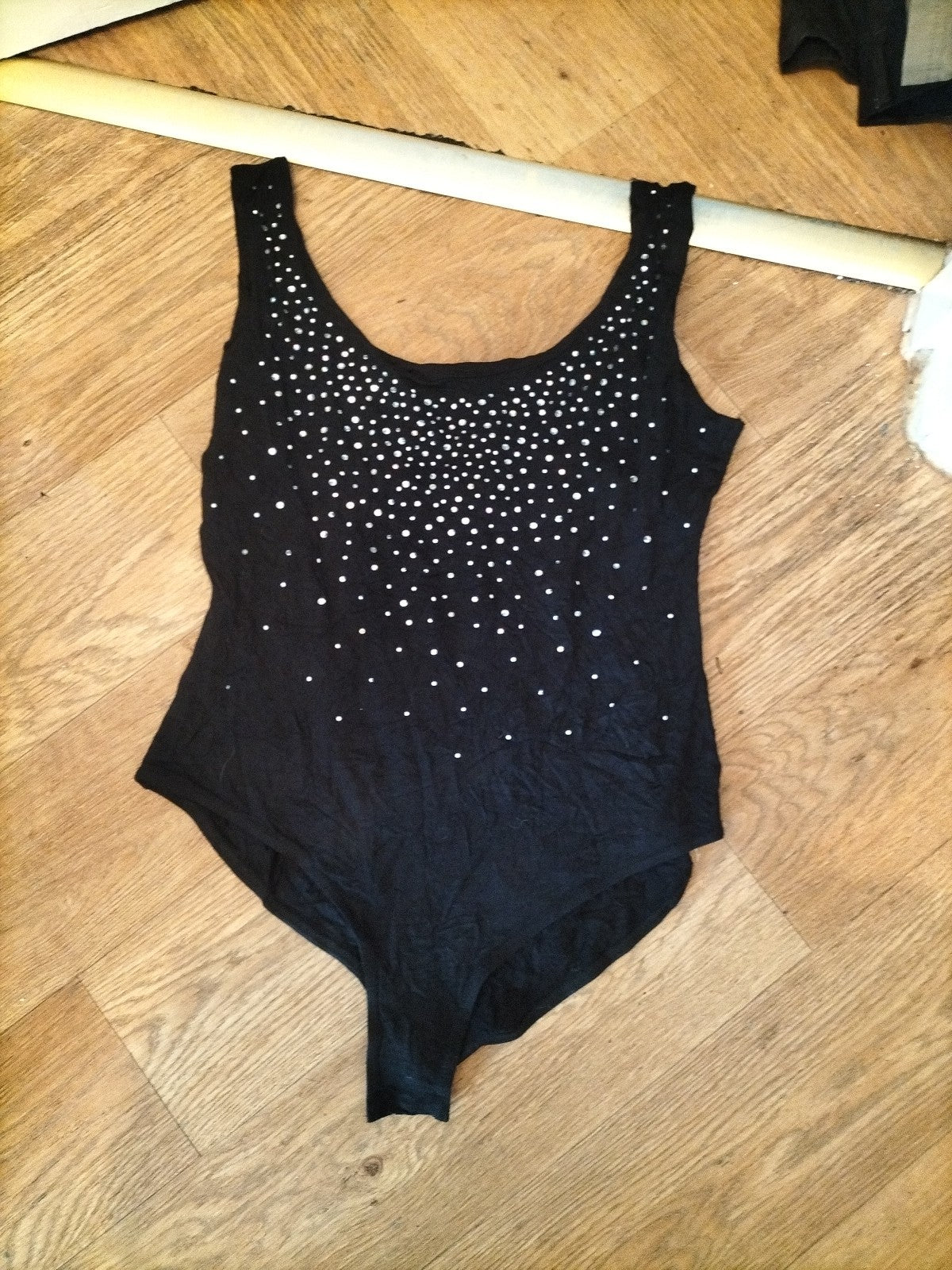 Lipsy 16 Black And Diamonte Sleeveless Bodysuit