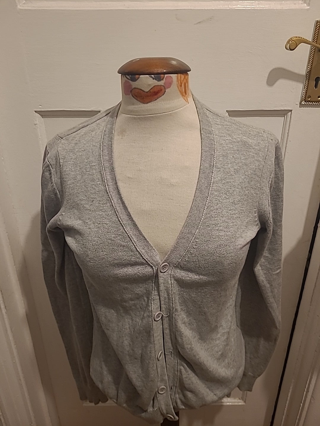 Ladies New Look Size Small Grey Ribbed Long Sleeved Cardigan