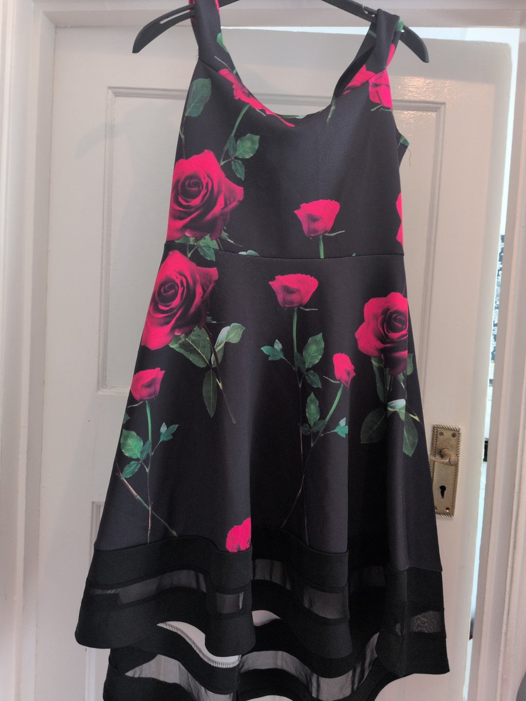 Quiz 12 Black Floral Sleeveless Fit And Flare Dress Midi