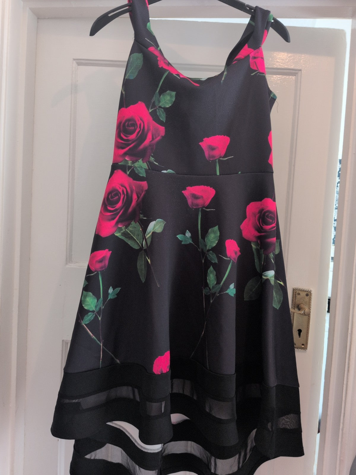 Quiz 12 Black Floral Sleeveless Fit And Flare Dress Midi