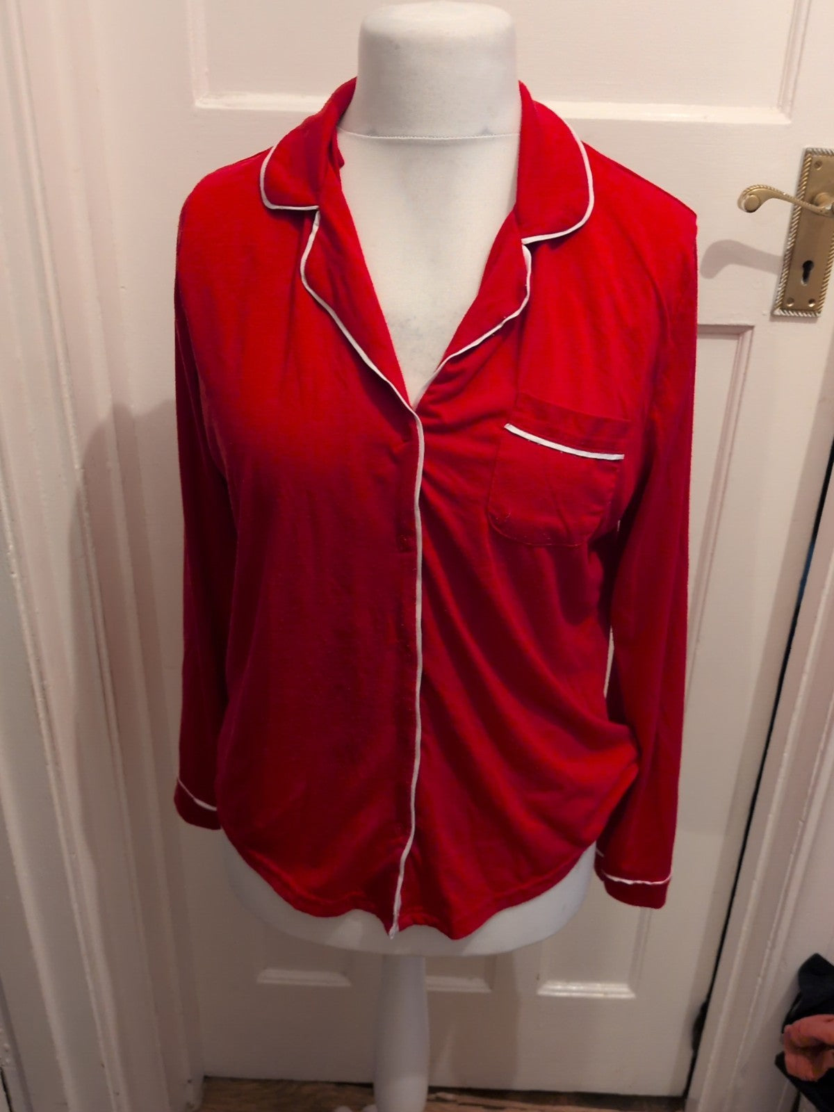 Primark Small Red Collared Long Sleeve Pyjama Top Bobbling