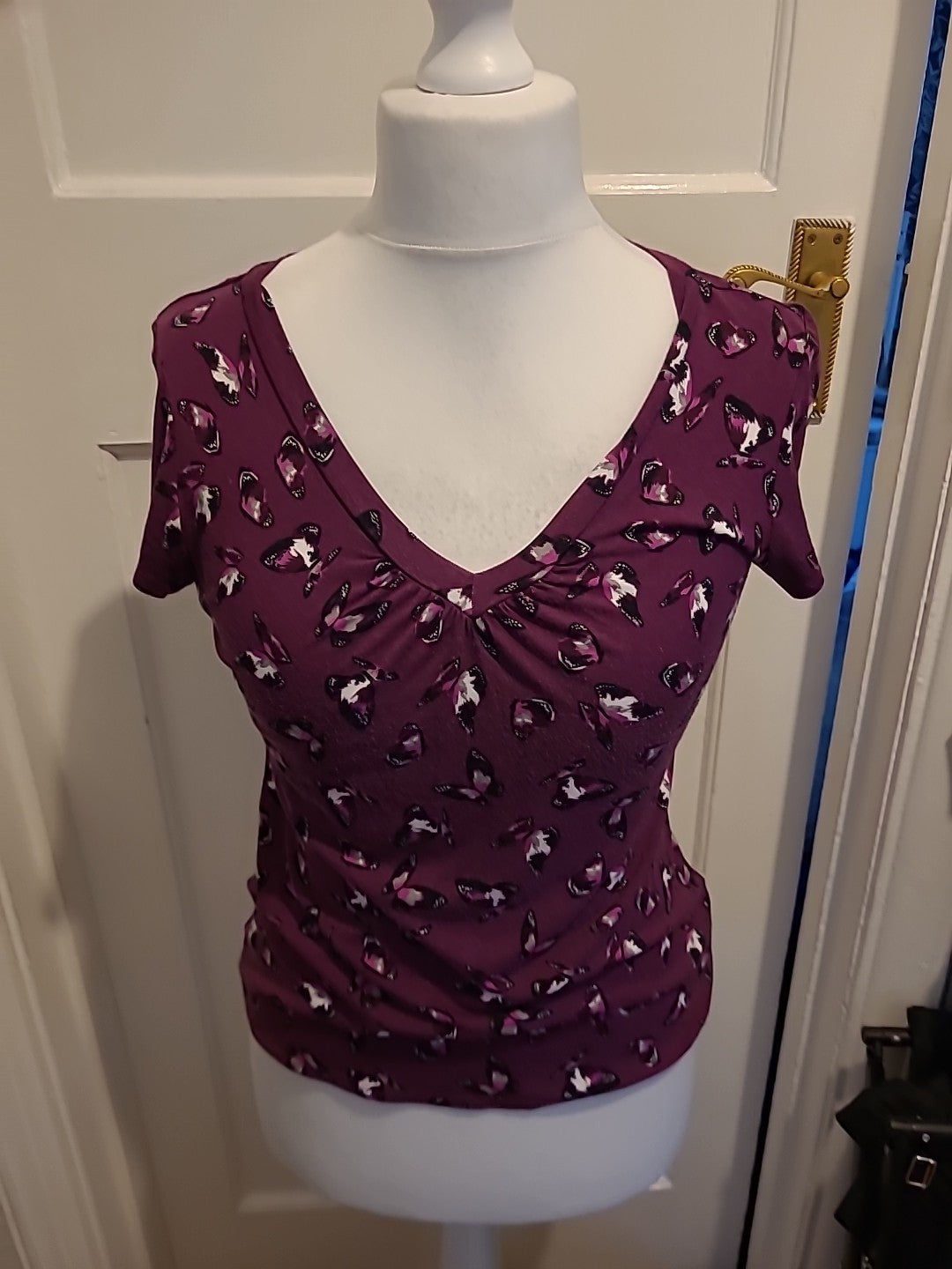 Ladies Ladies Purple  Short Sleeve Butterfly Blouse
