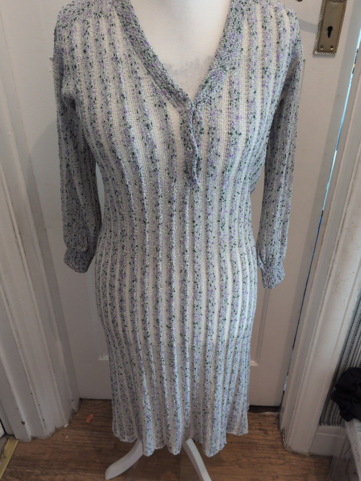 Ladies Designit Medium Grey Green Purple Knit Long Length Dress