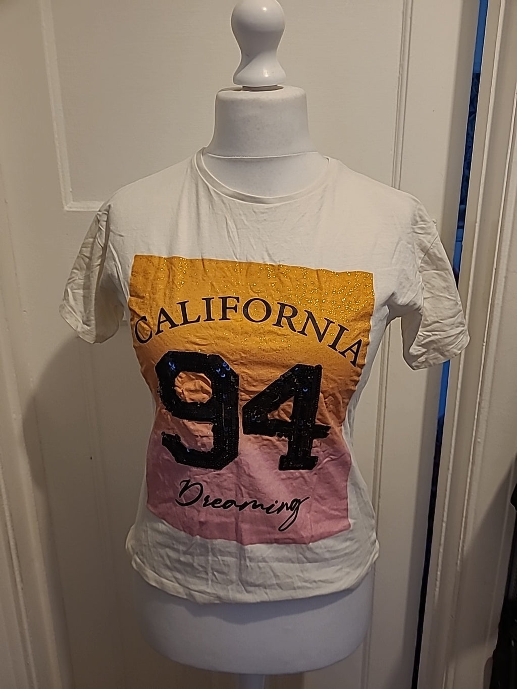 Girls Matalan Age 11 Years White Glitter Sequin California Tshirt