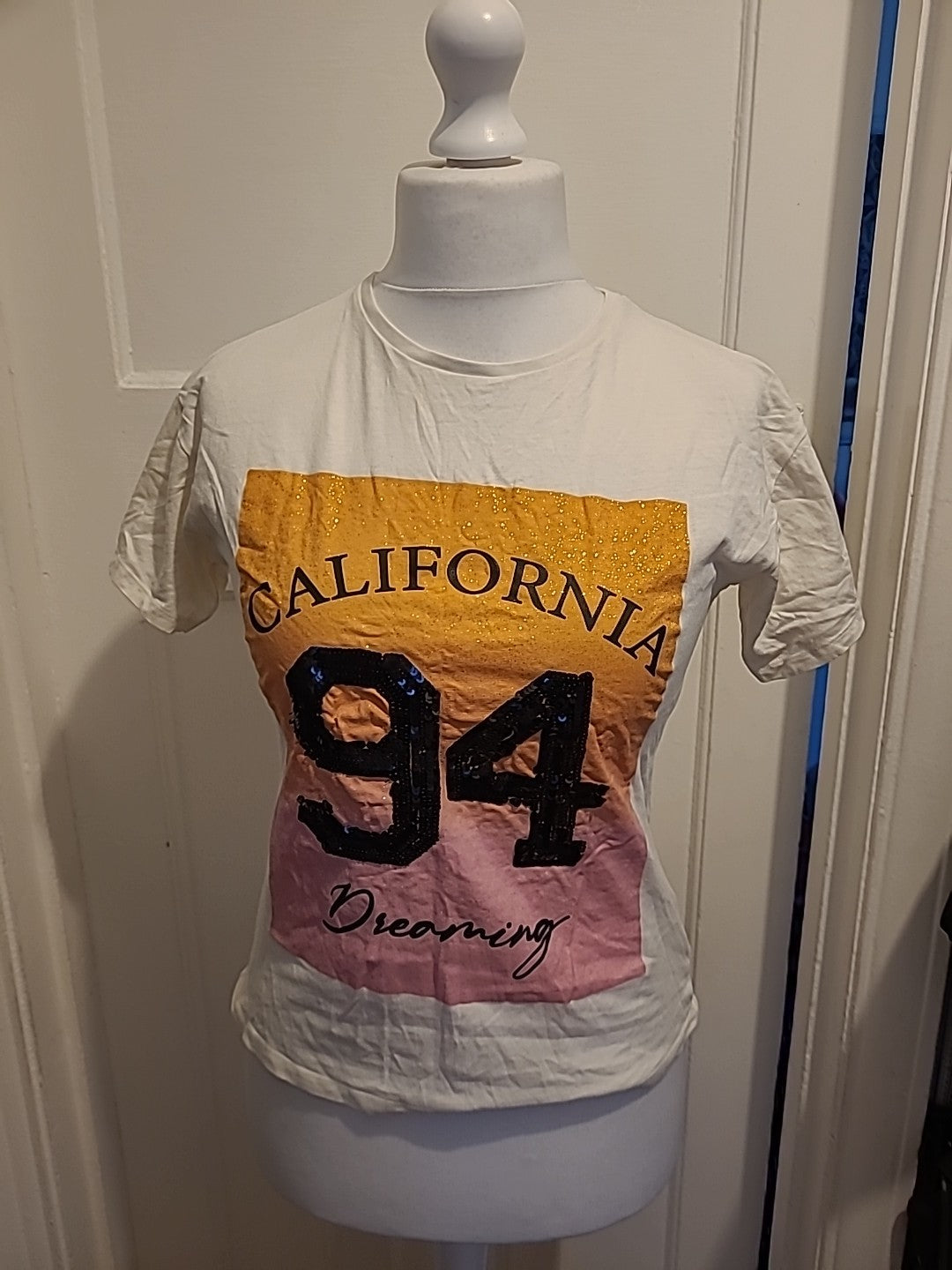 Girls Matalan Age 11 Years White Glitter Sequin California Tshirt
