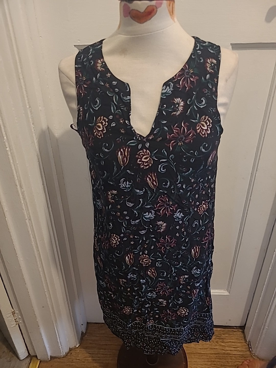 Ladies Apricot Size 10 Black/Green/Purple Floral Sleeveless Dress