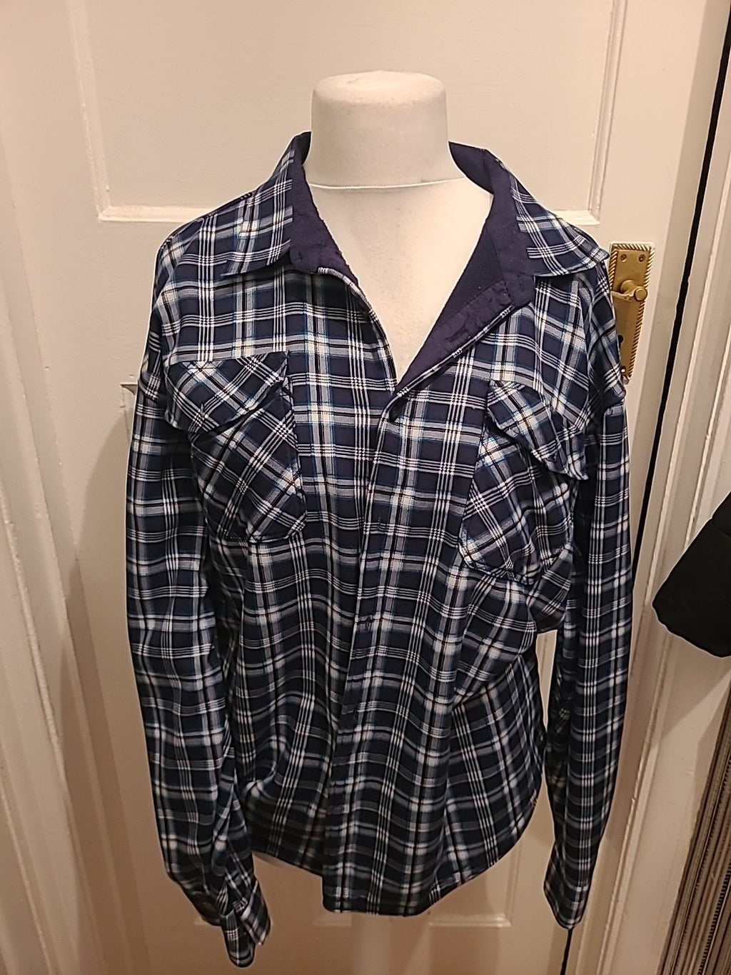 Mens Estrellas Size 3XL Black Navy Grey Check Fleece Lined Long Sleeved Shirt