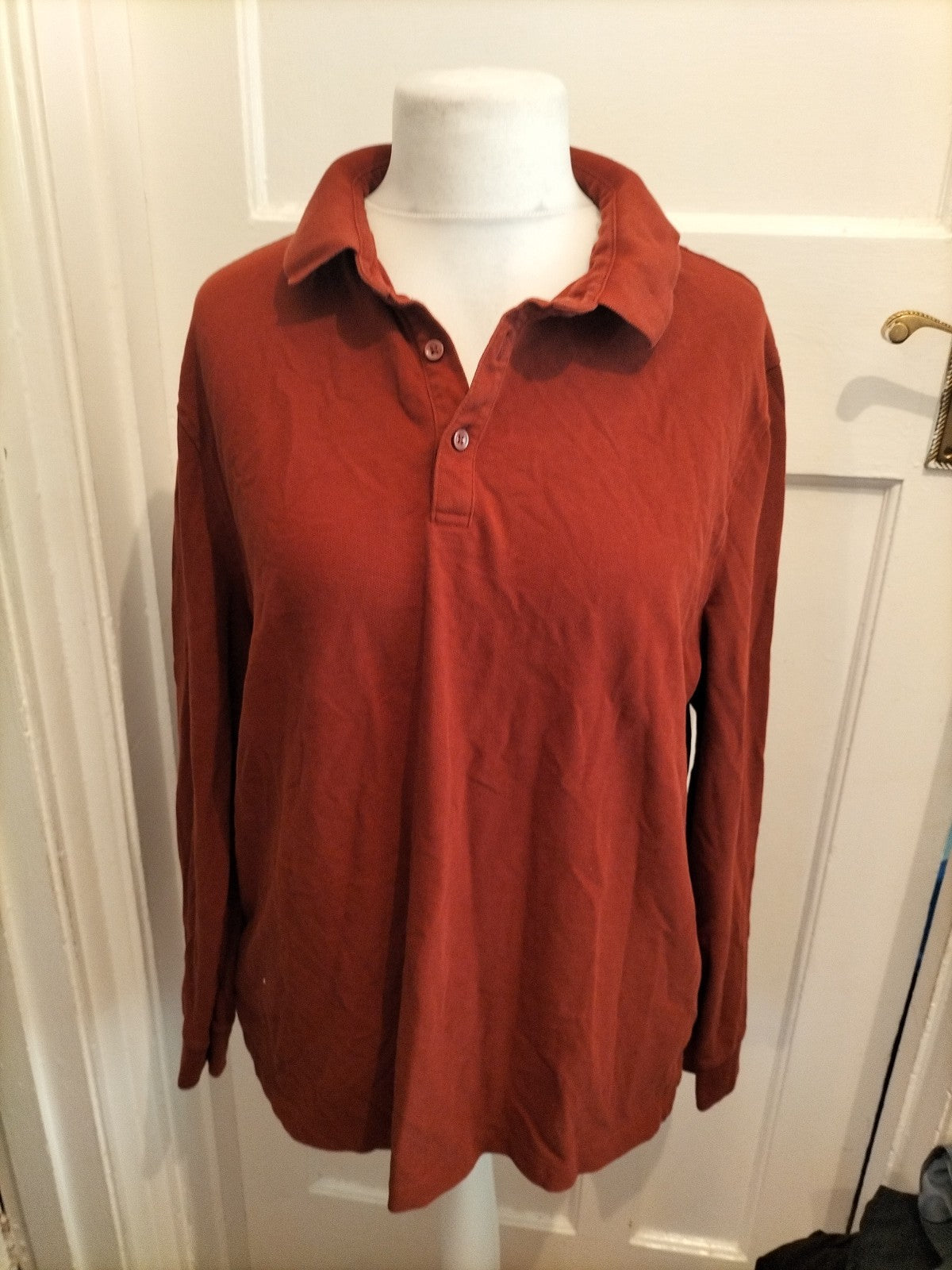 Mens Marks And Spencer Size 2XL Rust Brown Long Sleeve Polo