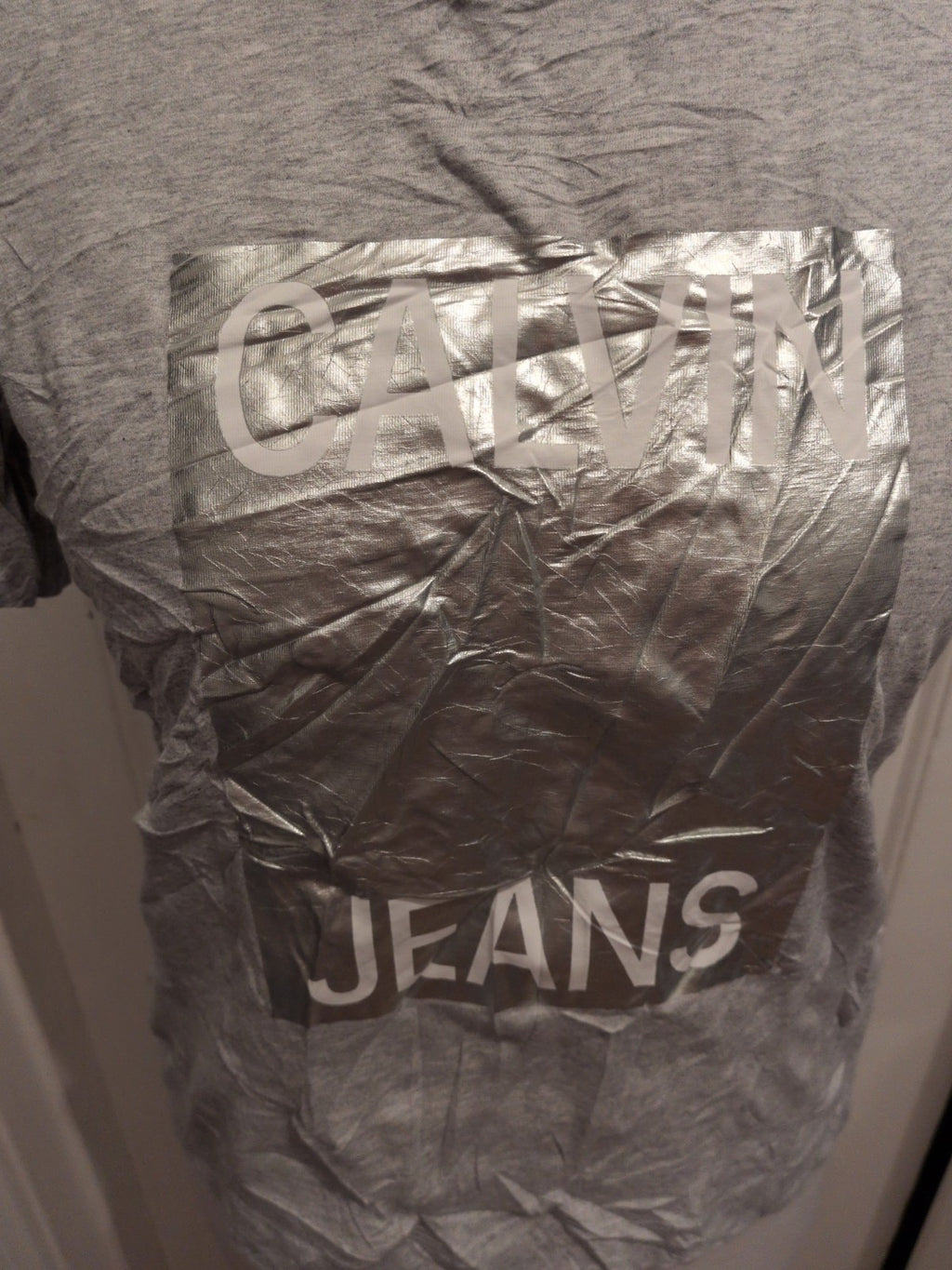 Calvin Klein Jeans Ladies T-shirt Large Grey And Silver