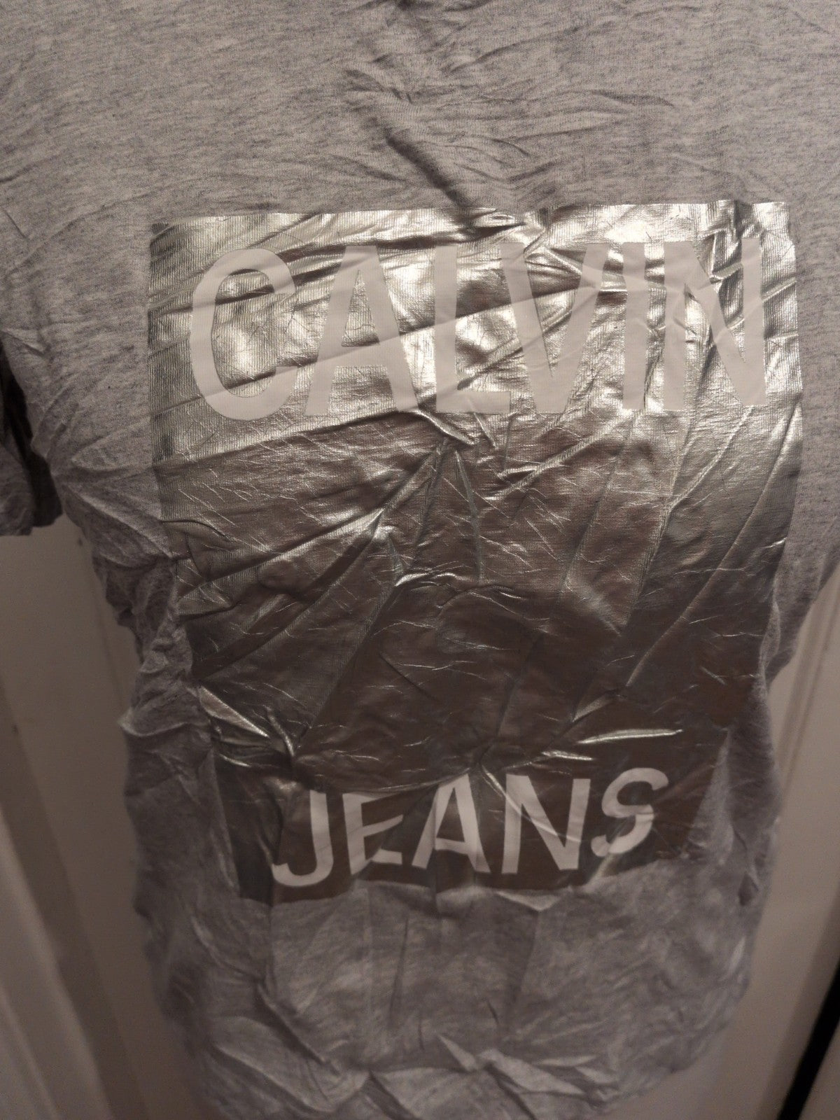 Calvin Klein Jeans Ladies T-shirt Large Grey And Silver