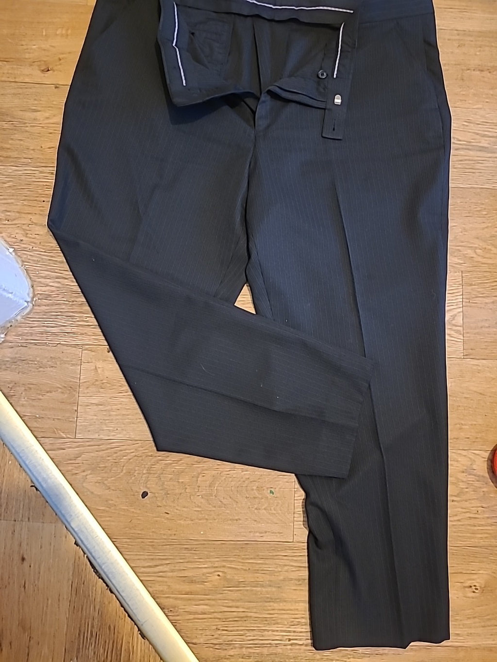Mens Taylor&Wright Size 44S Black Striped Regular Fit Trousers