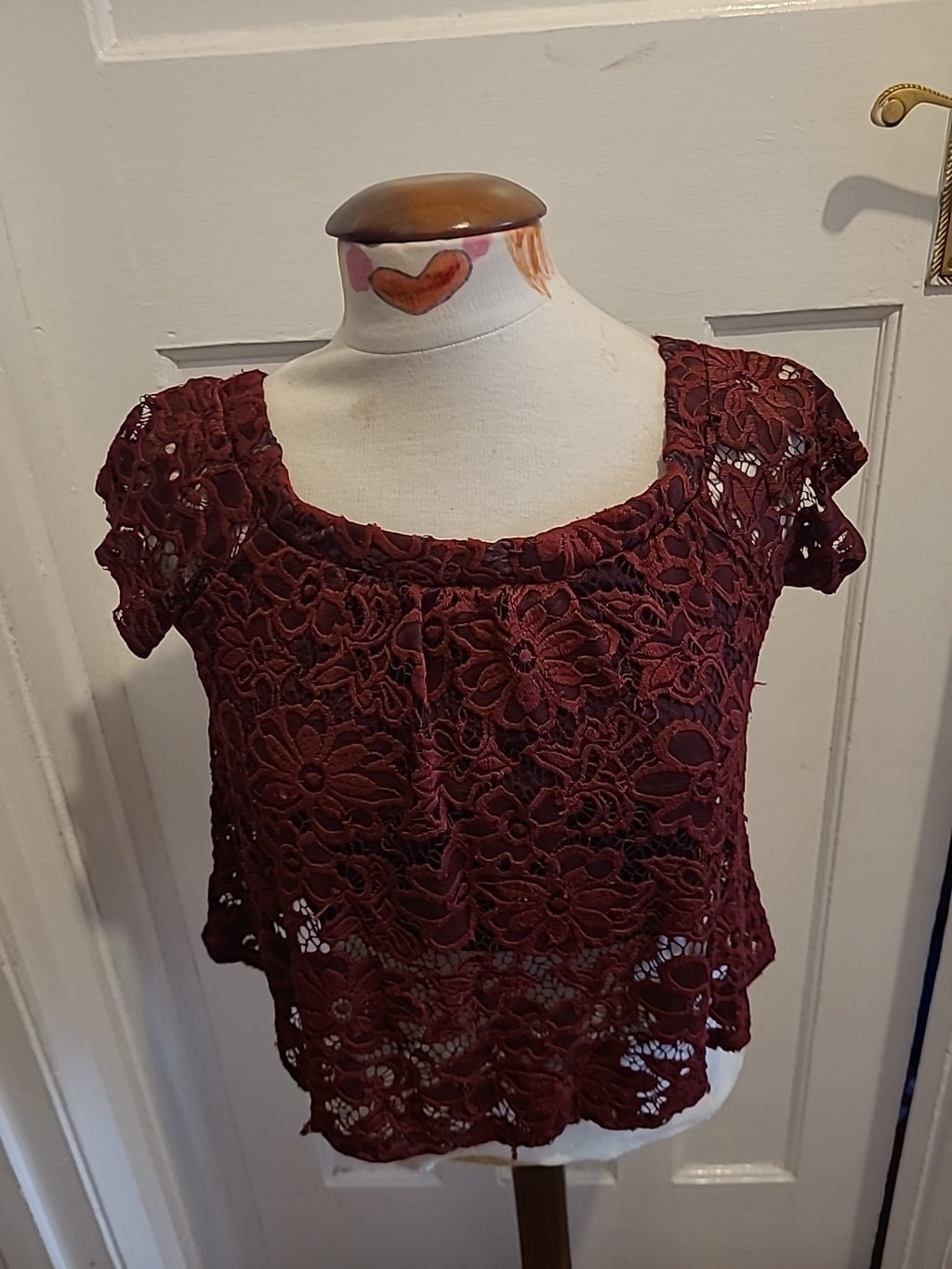 Ladies River Island Size 8 Burgundy Lace Lined Blouse