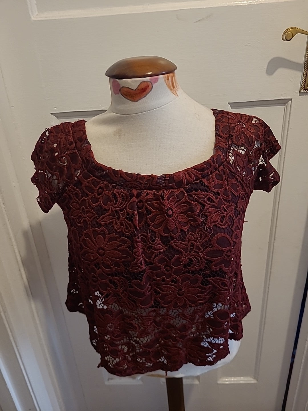 Ladies River Island Size 8 Burgundy Lace Lined Blouse