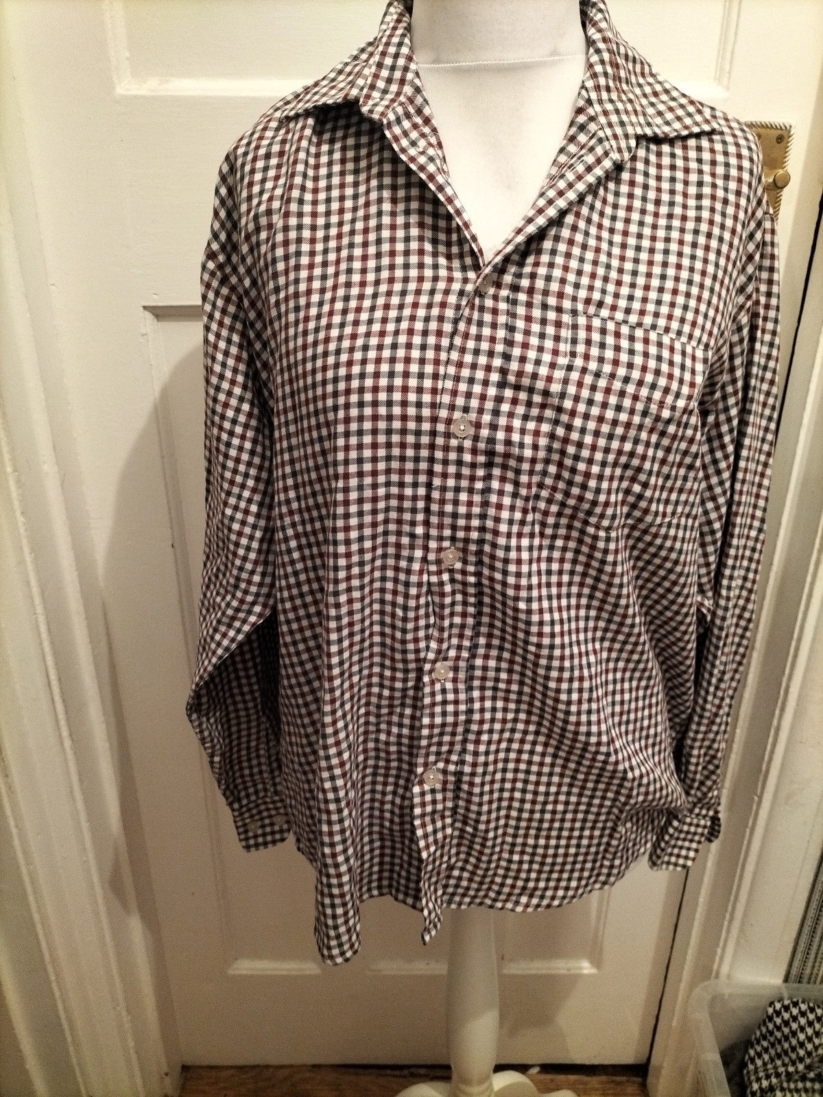 Mens EWM Size Large Purple/navy Check Shirt Long Sleeve