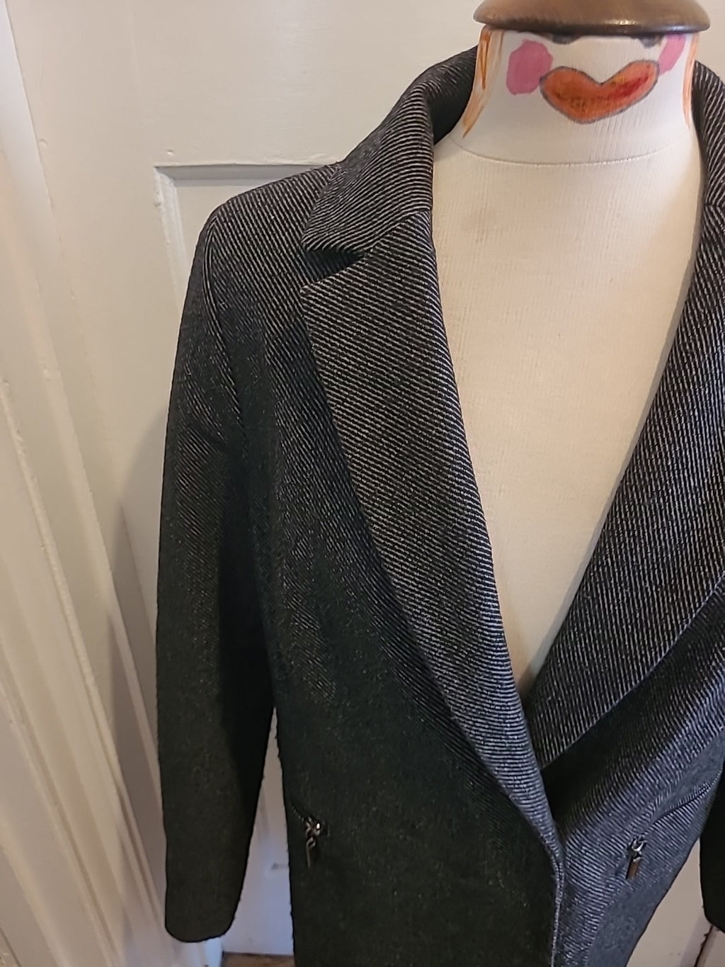 Ladies Marks And Spencer Size 12 Grey Navy Lined Long Sleeved Jacket