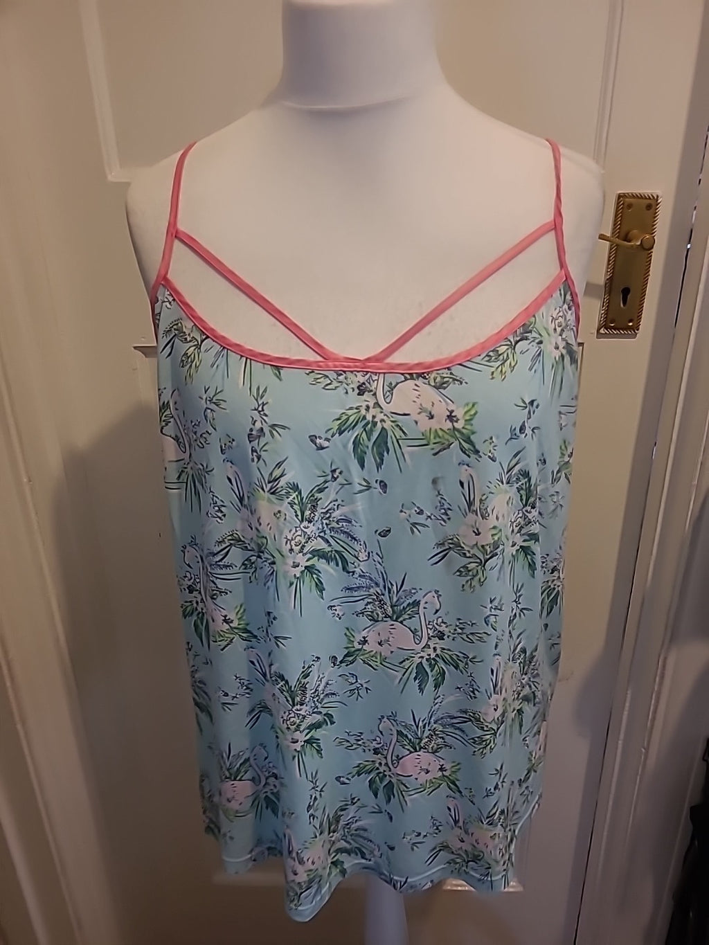 Ladies Tu Size 16 Pale Sky Blue With Pink Trim Sleeveless Pyjama Top