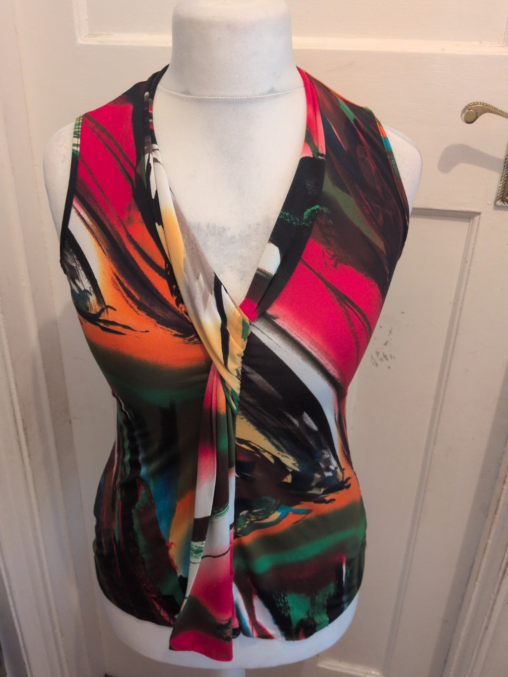 Ladies Size Medium Multi Sleeveless V Neck Top Blouse
