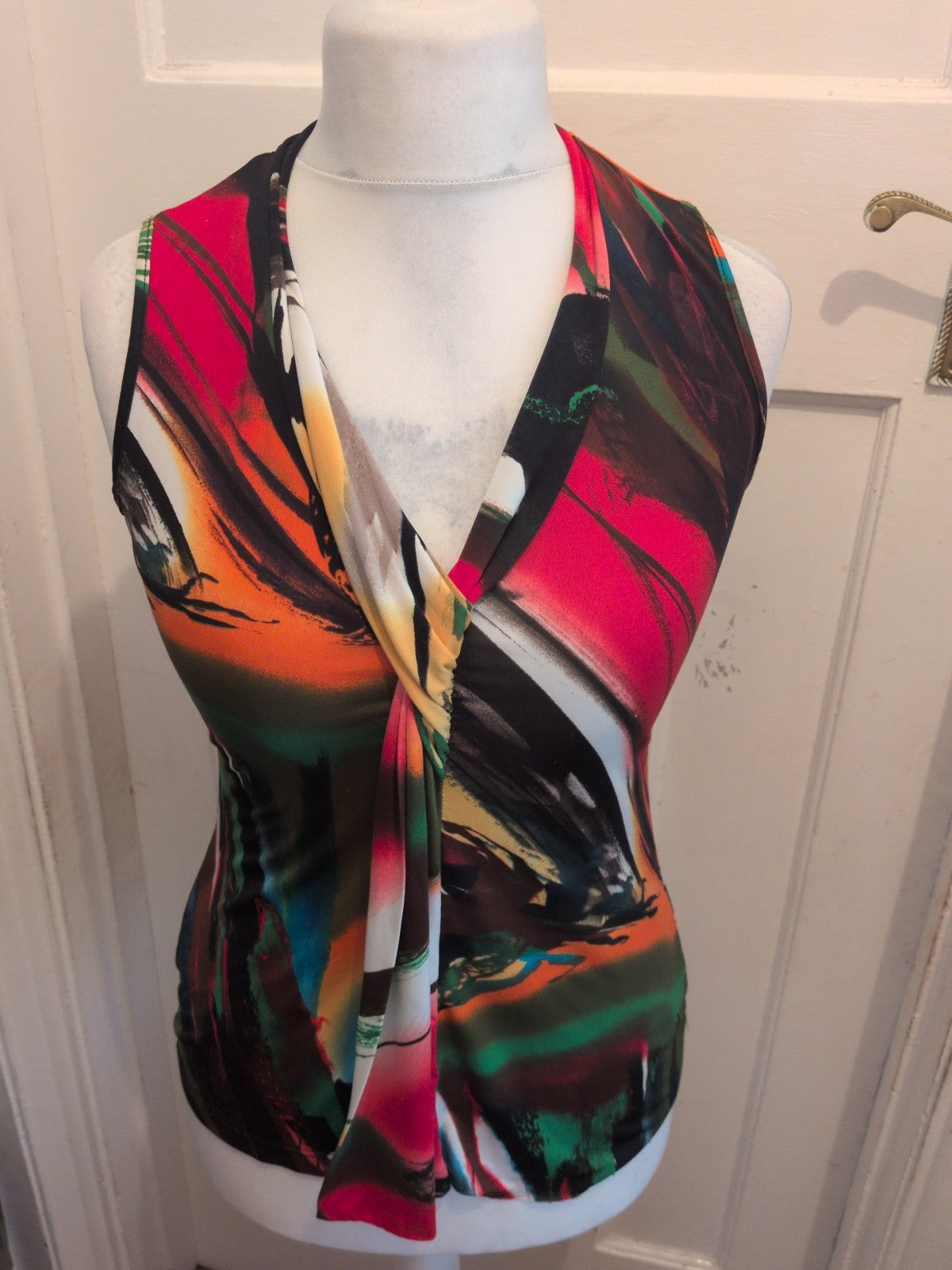 Ladies Size Medium Multi Sleeveless V Neck Top Blouse