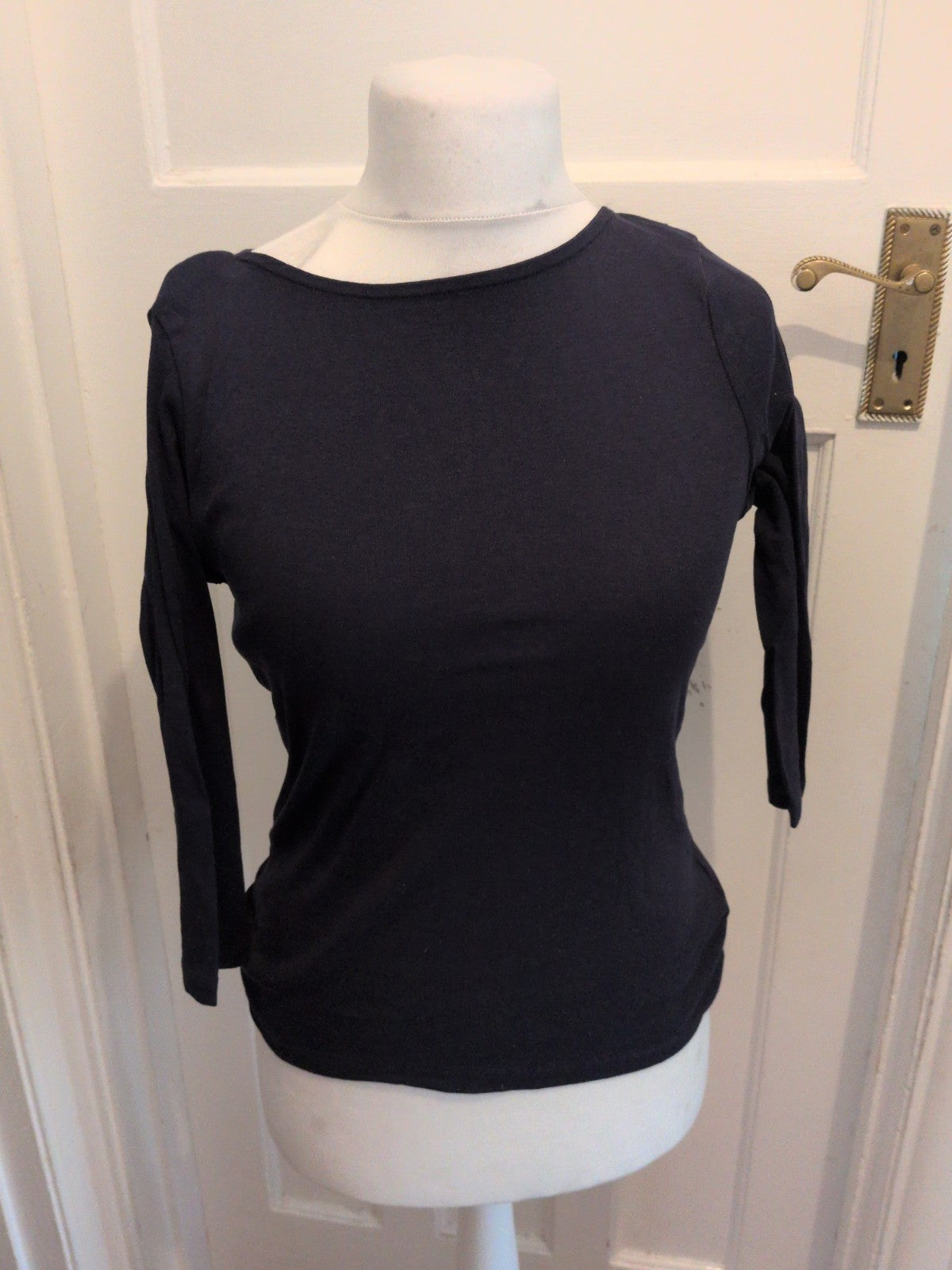 Marks And Spencer 10 Slim Fit 3/4 Sleeve Slash Neck T-shirt