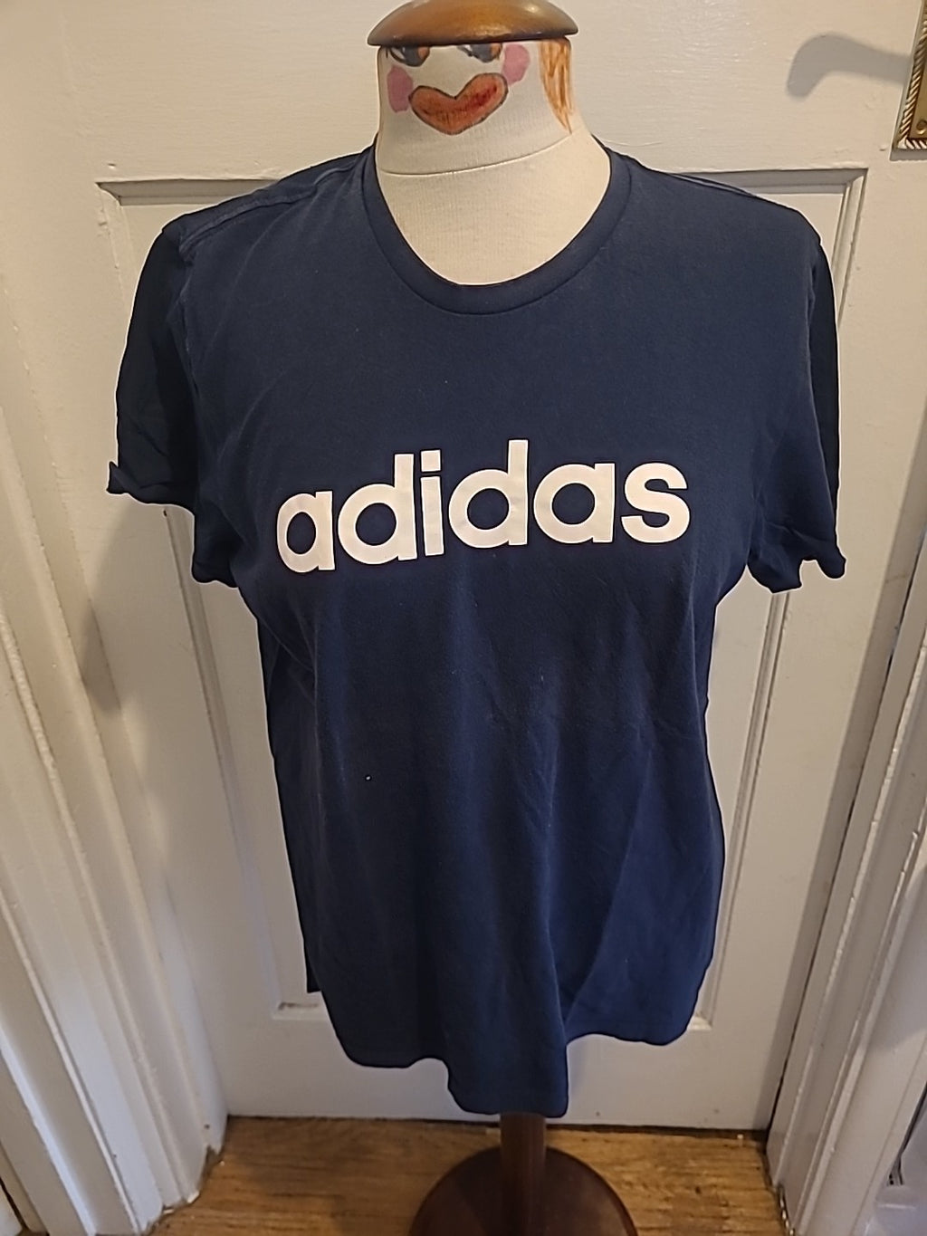 Mens Adidas Size Small Navy With White Print Short Sleeved Tshirt