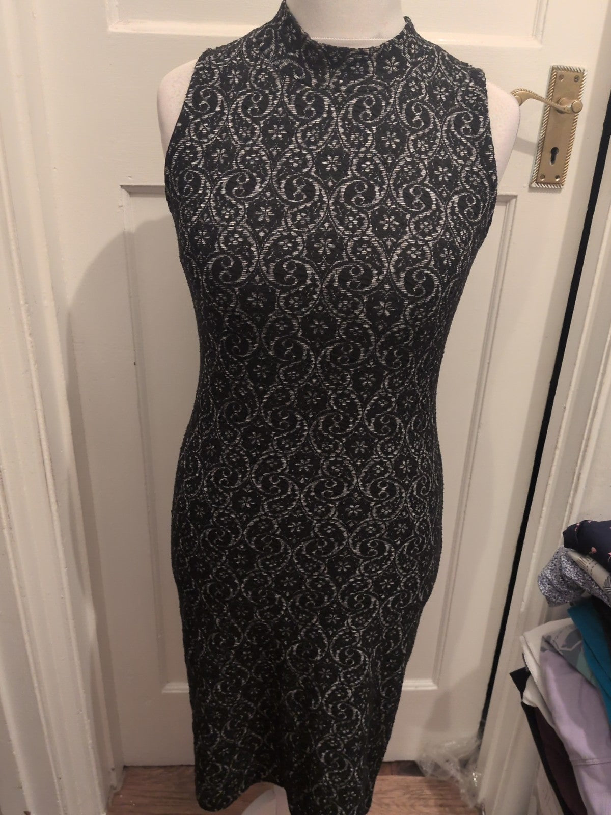 Next 14 Black Patterned Sleeveless Pencil Dress