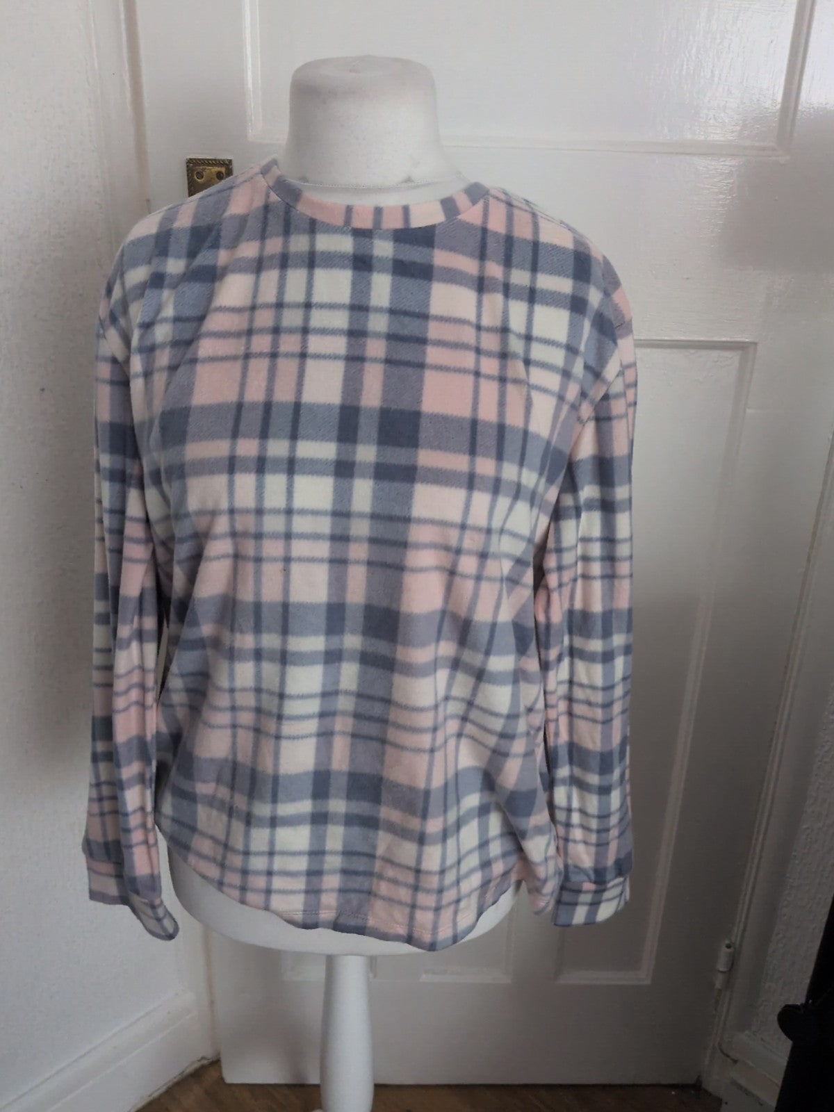 George 16-18 Grey And Pale Pink Check Long Sleeve Pyjama Top
