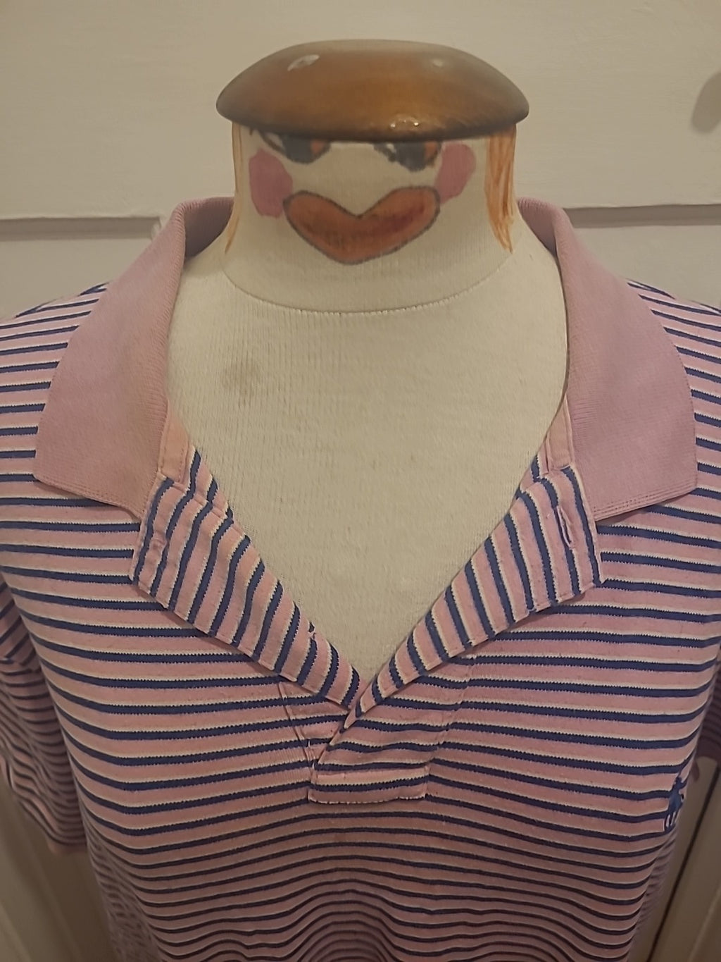 Mens Ralph Lauren Size Large Pink Navy Striped Short Sleeved Polo Shirt
