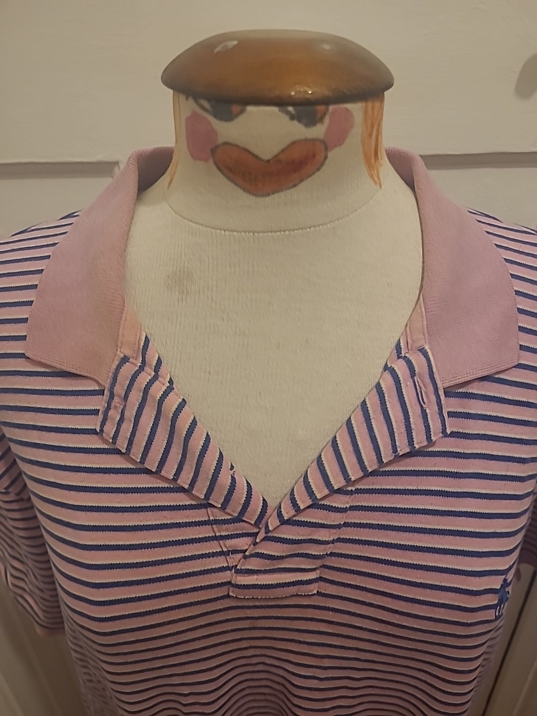 Mens Ralph Lauren Size Large Pink Navy Striped Short Sleeved Polo Shirt