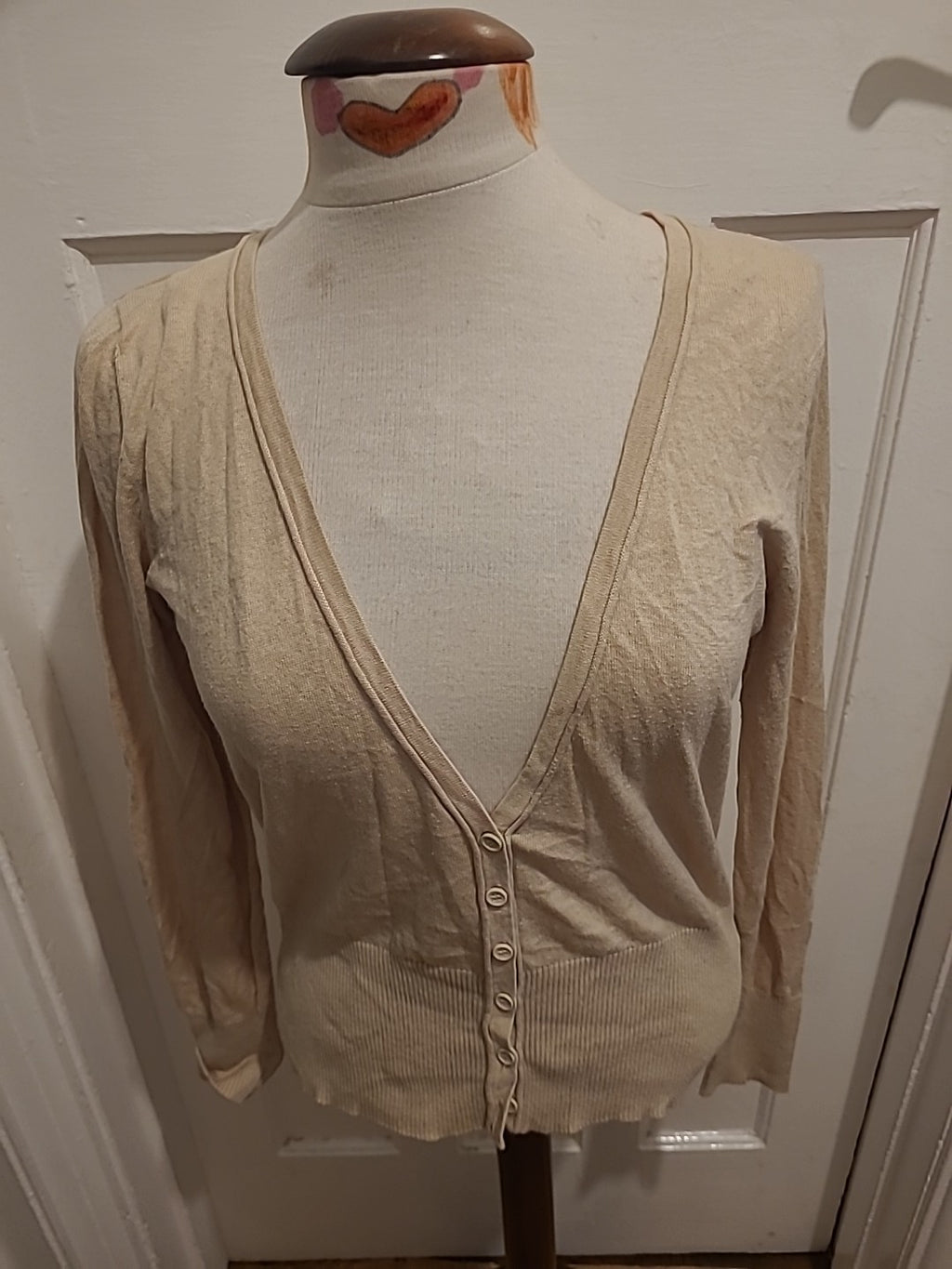 Ladies Next Size 14 Beige Long Sleeved V Neck Cardigan