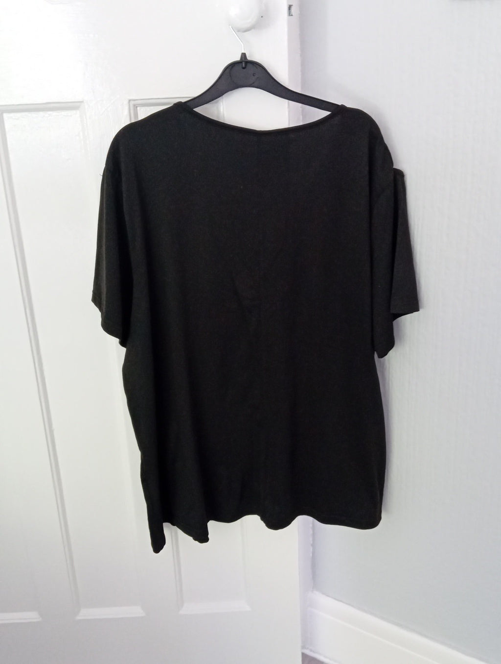 Ladies Black V Neck T.shirt Size 4xl Criss/cross Trim Free Delivery