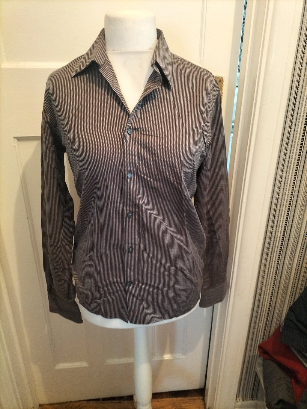 Mens Melka Size 15" Brown And Blue Long Sleeved Shirt