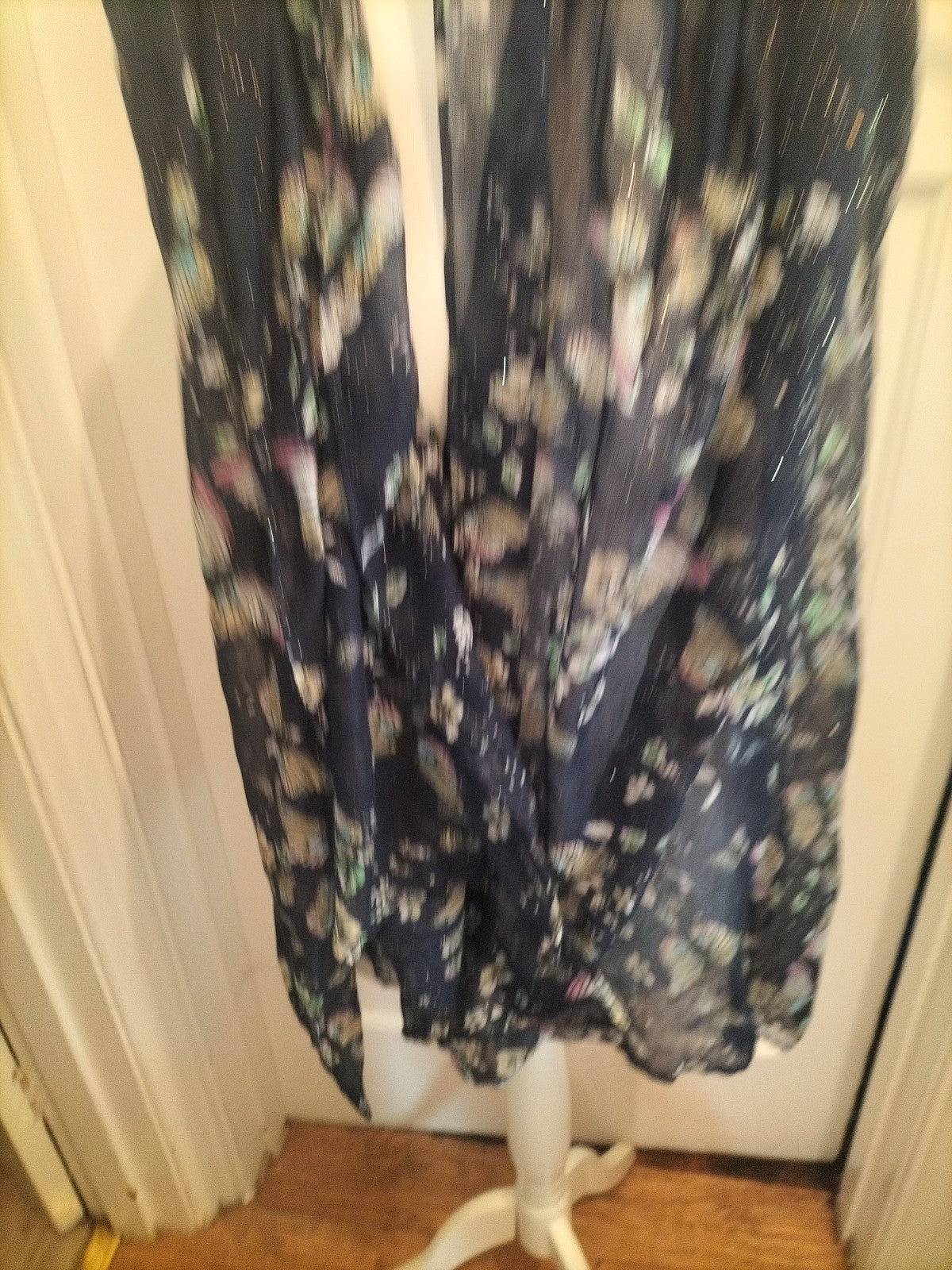 Large Navy Floral Butterfly Thin Scarf