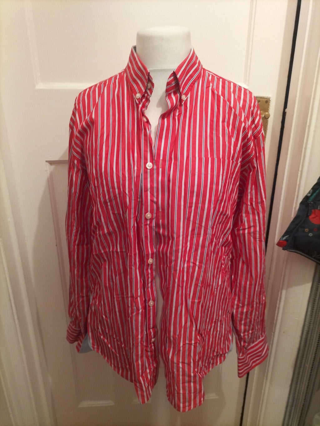 Mens James Aubrey Size XL Red And Blue Striped Shirt Long Sleeved