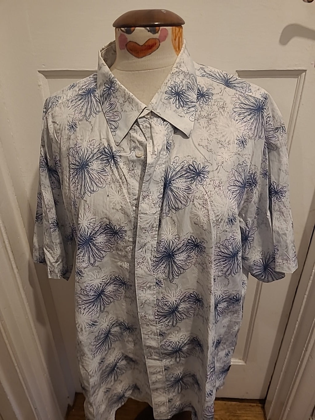 Mens Life & Limb Size 2XL Grey White Blue Short Sleeve Shirt