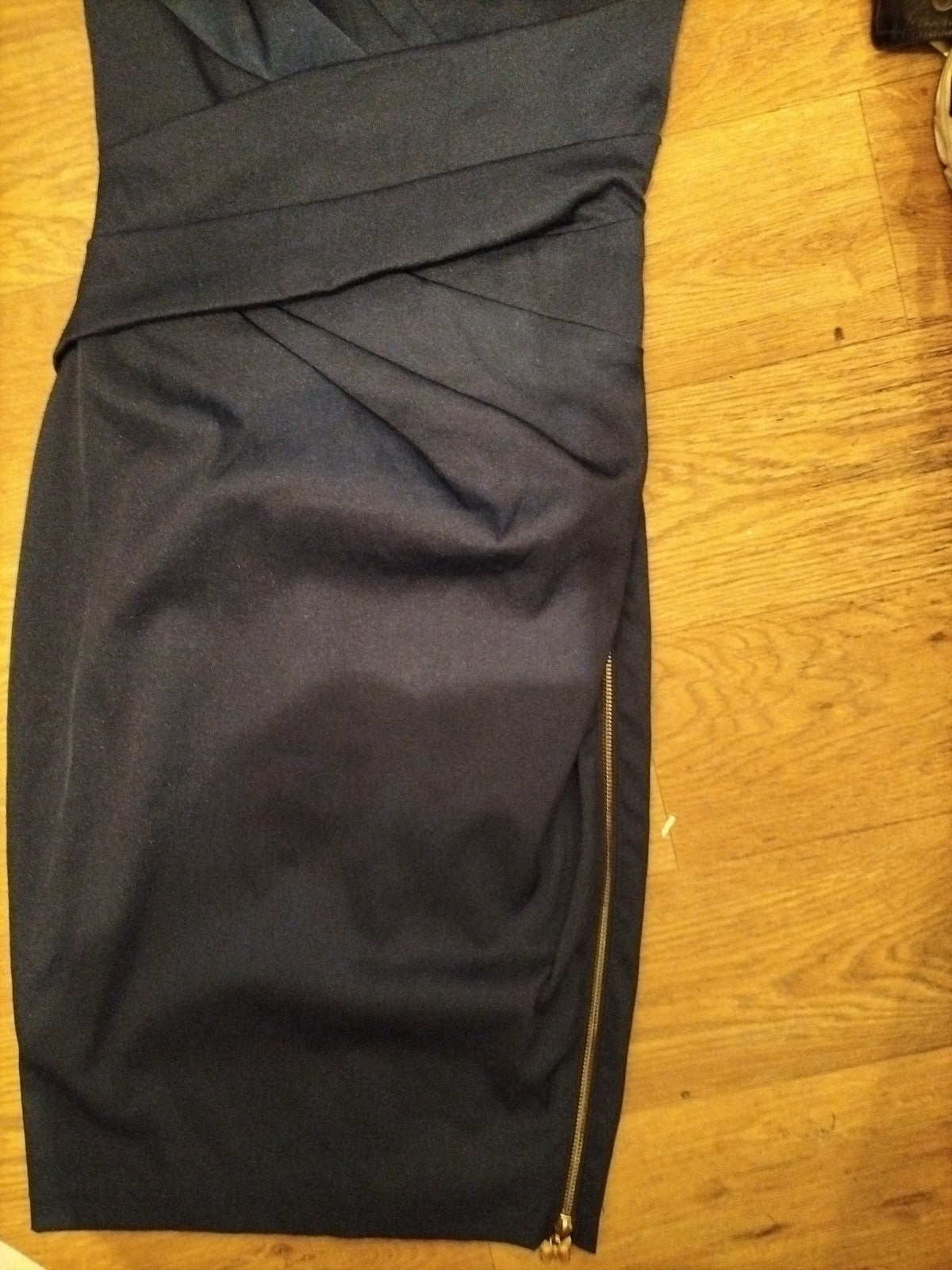 Ladies Lipsy Size 8 VIP Navy V Neck Sleeveless Dress