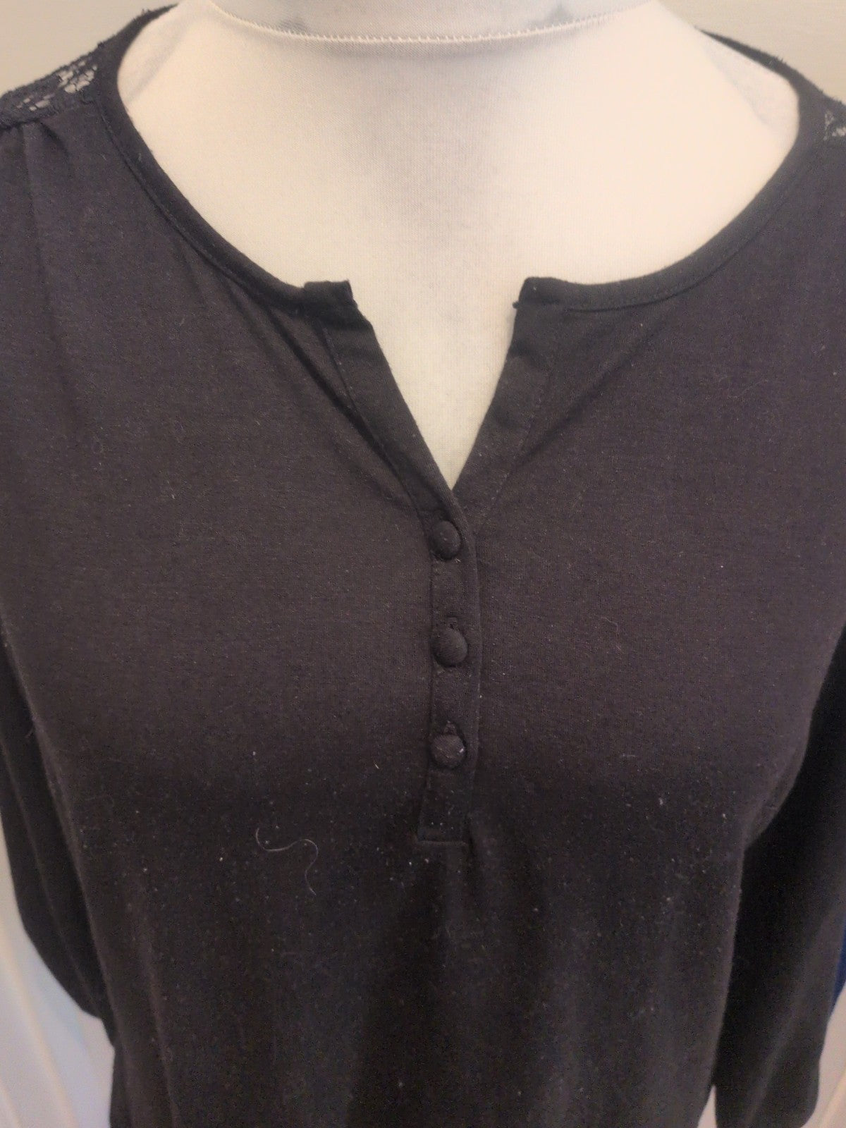 Primark Large Ladies Black/lace Top 3/4 Sleeve Free Delivery