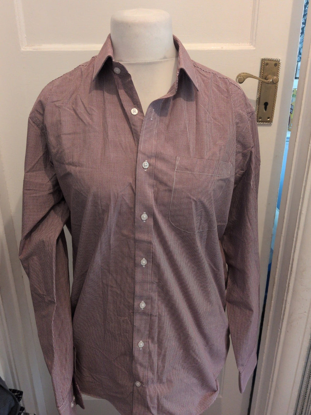 M&S Collection 16 Regular Fit Dark Purple Check Long Sleeve Shirt