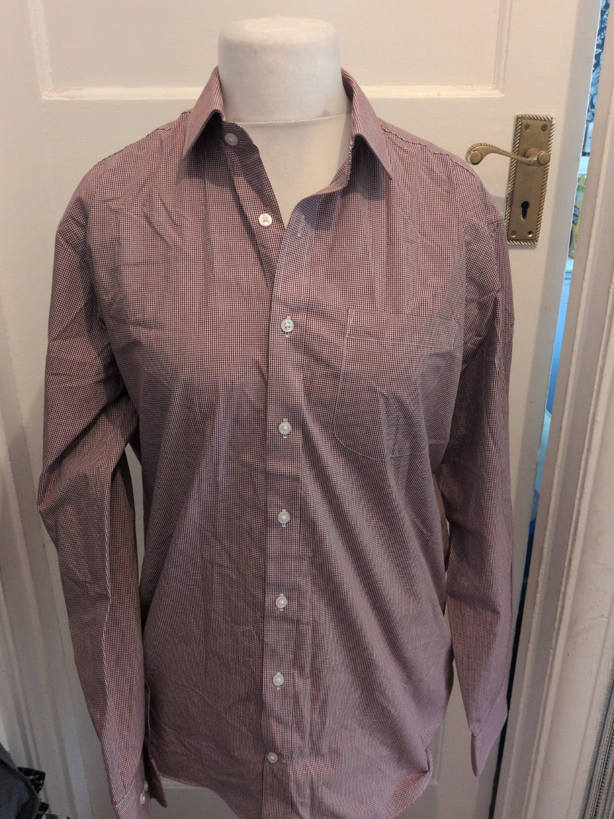 M&S Collection 16 Regular Fit Dark Purple Check Long Sleeve Shirt
