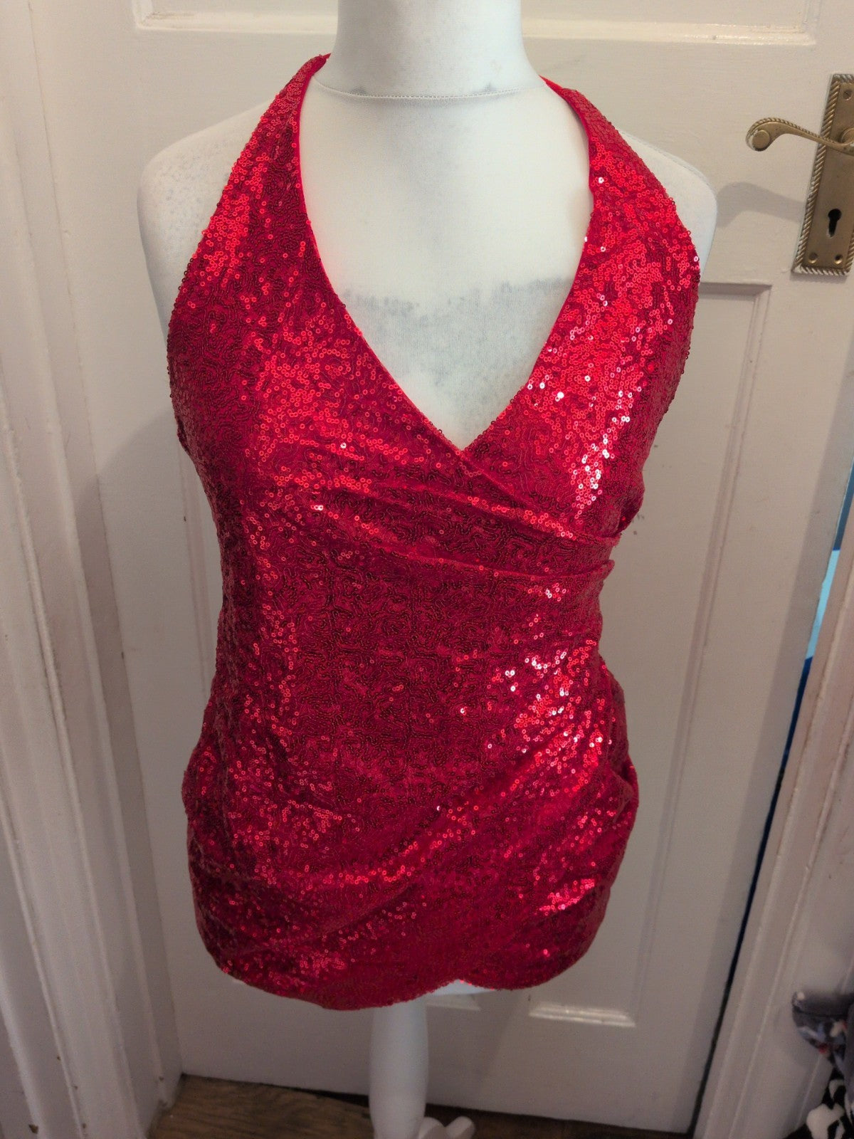 Ladies Size 2XL Red Sequin Sleeveless Layered Top