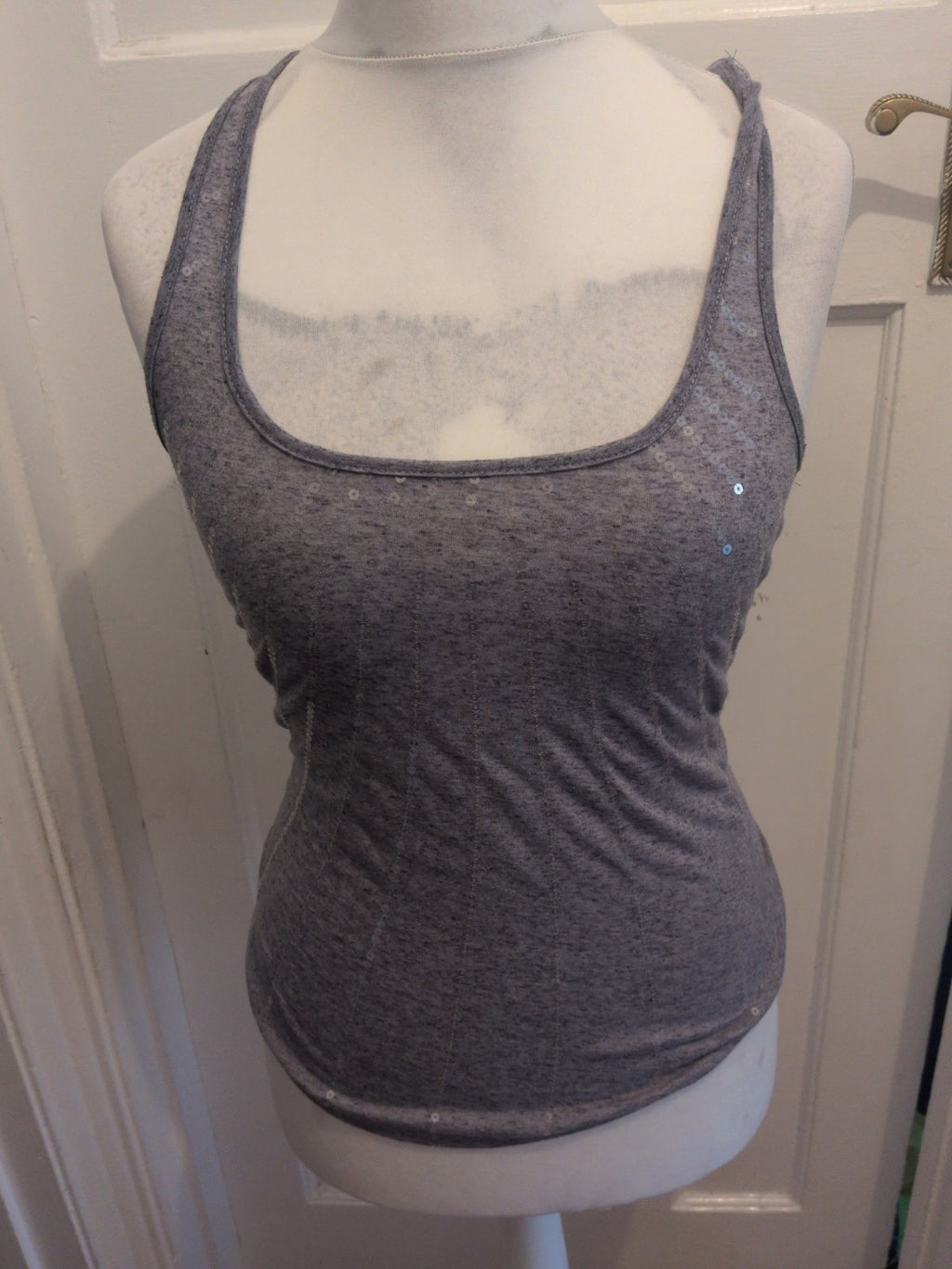 Love Hanger Small Grey Sleeveless Sequin Vest Tank Top
