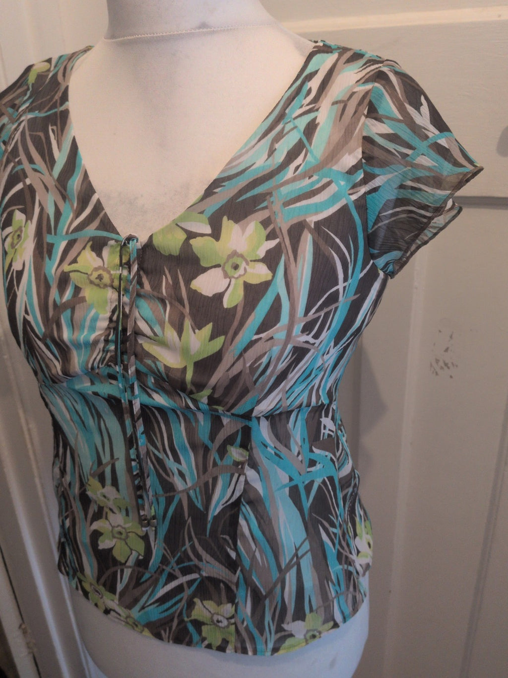 Gerry Weber 10 Green Blue And Brown Toned Sleeveless Blouse